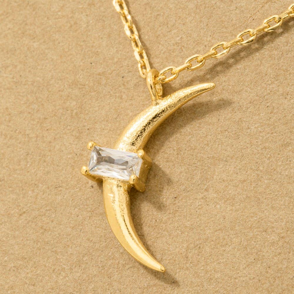 Gold Dipped Crescent Moon Stud Pendant Necklace